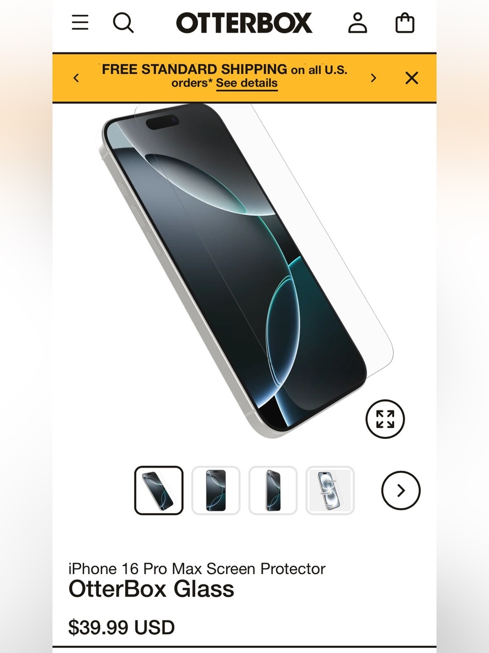 OtterBox Clear Glass Screen Protector for iPhone 16 Pro Max